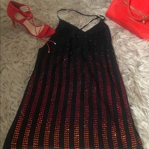 Nice Red & Black fully lined beaded spaghetti strap halter back mini dress!